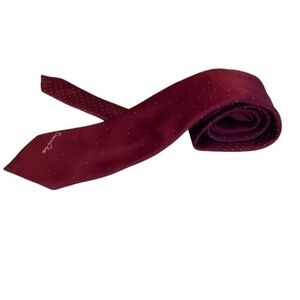 Oscar de la Renta Men’s Tie Red White Polka Dot Silk Blend